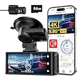 REDTIGER 4K Dashcam Auto Vorne Hinten, Touchscreen 3,18 Zoll, Sprachsteuerung, Dash Cam Auto Integriertes 5.8GHz WiFi GPS, Kostenlose 64GB Karte, 2160P UHD Nachtsicht, WDR, Parkmonitor(F7N Touch)