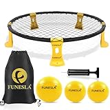 Funeslaball Outdoor Spieleset, Roundnet Spieleset, Outdoor Team Ballspiel bestehend aus Spielnetz, 3 Bällen, Kordelzug, Ballpumpe und Handbuch