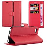 Cadorabo Hülle kompatibel mit HTC Desire 12 Handyhülle aus Premium Kunst Leder Flip Klappbare Stoßfeste Magnetische [Standfunktion] [Kartenfächern] Cover Hülle für HTC Desire 12 Tasche in Rot