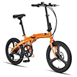 PACTO Two Klapprad 20 Zoll mit Schnelles Faltsystem (10 Sek), Aluminiumrahmen, Leichtgewicht (13KG), Shimano 6 Gänge, Doppelscheibenbremse und LED-Licht (Orange)