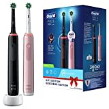 Oral-B Pro 3 3900 Elektrische Zahnbürste, 2 Stück, mit 2 wiederaufladbaren Griffen, Braun-Technologie, 2 Ersatzköpfe, sichtbarer Drucksensor, Rosa/Schwarz