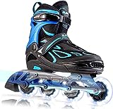 2PM SPORTS Verstellbar Inliner für Kinder, Leucht Inline Skates Rollschuhe für Damen/Herren (Blue XL)