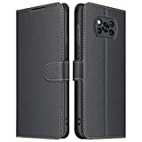 ELESNOW Hülle für Xiaomi Poco X3 NFC/Poco X3 Pro, Premium Leder Flip Schutzhülle Tasche Handyhülle mit [ Magnetverschluss, Kartenfach, Standfunktion ] für Xiaomi Poco X3 NFC (Schwarz)