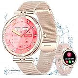 Smartwatch Damen mit Telefonfunktion 1.19" AMOLED Touchscreen IP68 Sportuhr mit Blutdruckmessung Pulsmesser Schlafmonitor SpO2 Menstruationszyklus Diamond Smart Watch für iOS Android (Rosegold)