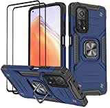 KANSi Hülle für Xiaomi Mi 10T PRO/Mi 10T, Schutzfolie [2 Stück] Silikon TPU Hart PC Handy Hüllen 360 Grad Drehbar Ringhalter Bumper Stoßdämpfung Schutzhülle - Blau