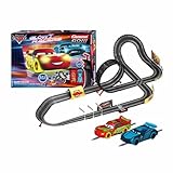 Carrera - 20062559 - Disney Cars Glow Racers I Klassische Rennbahn mit Disney-Farben I 24 Meter Strecke ergonomisch geformte Handsteuerungen I Perfekt I Mit Kreisel für extra Spielspaß