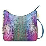 Anuschka Damen Leder Hobo Bag mit Reißverschluss - Handbemalte Schultertasche - Embossed Daydream