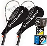 Dunlop Squashset: 2X Squashschläger BIOTEC LITE TI Silver Deluxe + 2X Schlägerhülle + 3 hochwertige Bälle