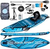 Aqua Spirit SUP Aufblasbares Stand-Up Paddle Board 2024 | 320x81x15cm | Kompletter Kajak-Umbausatz mit Paddel, Rucksack, Pumpe und weiterem Zubehör | Erwachsene Anfänger/Experten | 2 Jahre Garantie