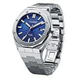 CADISEN Automatik Uhr Herren Saphirglas 100M Wasserdicht Armbanduhr (Blaues Gitter)