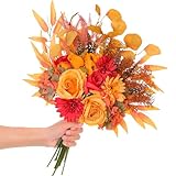 Floweroyal 2 Bündel Herbst künstliche Blumen Orange Fake Rosen Silk Flower für Blumenarrangements, Hochzeitssträuße, Thanksgiving Dinner Tischdekorationen, Home Küchendeko (Herbstrot)