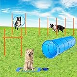 X XBEN Agility Set Hunde, 6-Teiliges Agility Set für Hunde, Agility Set Hunde Groß mit Hundetunnel, Hürden, 5 Slalomstangen, Springring, Pause-Box, Faltbarer Wassernapf, Tragetasche, Spiele&Training