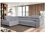 MEBLINI Schlafcouch mit Bettkasten - Ecksofa mit Schlaffunktion - Sofa mit Relaxfunktion und Kopfstützen - Couch L-Form - Eckcouch - Wohnlandschaft - MALIBA - 277x203x63cm Links - Grau Samt