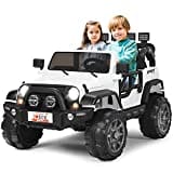 COSTWAY Kinder Elektroauto 2 Sitzer mit 2,4G-Fernbedienung, 3 Gang 12V Kinderauto mit MP3, Musik, Hupe und Scheinwerfer, Jeep Auto 2,5-4 km/h, für Kinder ab 3 Jahre (Weiß)