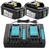 [2 Stück] Energup 18V 5000mAh Li-ion Ersatzakku + DC18RD Dual Port Ladegerät für Makita 18V Akku BL1850B BL1830 BL1840 BL1850 BL1860 BL1815 BL1820