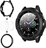 wlooo 3 in 1 Zubehör für Samsung Galaxy Watch 4 Classic 42mm 46mm, 1 TPU Schutzhülle + 2 Panzerglas Schutzfolie + 1 Lünette Ring Bezel Styling Schutz Kratzfest für Galaxy Watch4 (Schwarz, 42mm)