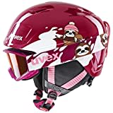 uvex heyya set - Skihelm inkl. Skibrille für Kinder - individuelle Größenanpassung - konstrastverstärkend - berry - white sloth - 51-55 cm