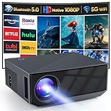 Beamer heimkino 5G WiFi und Bluetooth 5.1 Native 1080P Full HD Unterstützung 4K ±15° Winkelverstellung Kompatibel mit iPhone/Android/Laptop/TV Stick