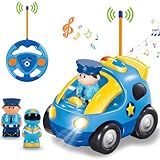 Pup Go Kids Fernbedienung Cartoon Polizeiauto - Radio Control Rennwagen Spielzeug mit Musik und Licht, Das erste Ferngesteuertes Auto ab 2 Jahre, Geburtstagsgeschenk für Kinder über 2 3 Jahre