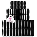 Casa Copenhagen Ecstatic 6 Piece Towel Set - Black 600gsm 2 Bath Towels, 2 Hand Towels, 2 Face Cloths Soft Egyptian Cotton for Bathroom, Kitchen and Shower