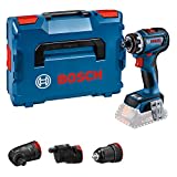 Bosch Professional 18V System Akku Schrauber GSR 18V-90 FC - FlexiClick System (inkl. 1x Metallbohrfutter-Aufsatz GFA 18-M, 1x Exzenteraufsatz GFA 18-E, 1x Winkelaufsatz GFA 18-W, L-BOXX)