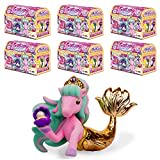 GALUPY Mermaid 6er Pack - Einhorn Spielzeug mit Meerjungfrauenflosse, 6X Einhorn Figuren mit Swarovski Kristall, 18 Verschiedene Einhorn Figuren zum Sammeln