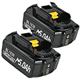 2X 18V 5000mAh Li-ion Ersatzakku für Makita Akku BL1850B BL1830 BL1850 BL1860 BL1830B BL1860B BL1840 BL1820 BL1845 BL1835 BL1815 LXT-400 mit LED Indikator