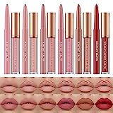 12 Stück Matt Lippenstift Lip Liner Set Nude Lipstick Lippenkonturenstift Waterproof Long Lasting Non-stick Cup Liquid Lipstick Makeup Set Gift For Women (Lipstick C)