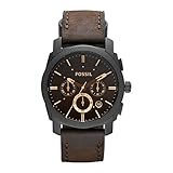 Fossil Machine uhr für Herren, Chronographenwerk mit Edelstahl- oder Lederarmband, Schwarz und Braun, 42MM