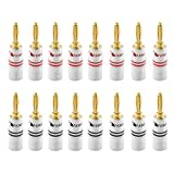 Nakamichi 24K vergoldeter Bananenstecker 12 AWG - 18 AWG Gauge Größe 4mm für Lautsprecher Verstärker Hi-Fi AV Receiver Stereo Heimkino Audiokabel Stecker schraubbar 16 Stück (8-Paare)