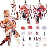 Daotutu Spiel Genshin Impact Cosplay Kostüm Outfit Rolle Yoimiya Cosplay Uniform Komplettset Set Halloween Karneval Party Dress Up Anzug mit Perücke (S)