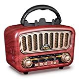 PRUNUS J-180 AM/FM/SW Retro Radio mit Bluetooth 5.0, Nostalgie Radio Klein mit 1800mAh Akku, Unterstützt USB/TF/AUX Funktion, mit großem 5-W-Lautsprecher, Kofferradio Küchenradio für Büro Zuhause.