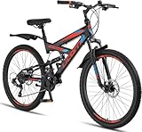 Licorne Bike Strong D Premium Mountainbike in 26 Zoll - Fahrrad für Jungen, Mädchen, Damen und Herren - Scheibenbremse vorne und hinten-Shimano 21 Gang-Schaltung-Vollfederung