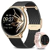 BANLVS Smartwatch Damen Telefonfunktion 1.32" Always-On-Display, IP68 Wasserdichter Armbanduhr mit Herzfrequenz/SpO2/Schlafmonitor/Menstruationszyklus Fitness Tracker für iOS Android Schwarz Roségold