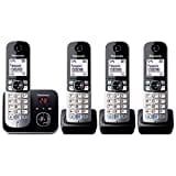 Panasonic KX-TG6824GB DECT Schnurlostelefon mit Anrufbeantworter (Telefon mit 4 Mobilteilen, strahlungsarm, Eco-Modus, GAP Telefon, Festnetz) schwarz