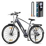 Delgeo 27,5'' Elektrofahrrad,Trekkingrad e-City Fahrrad mit 36V 13Ah Li-Ion Akku, Reichweite bis zu 100KM im Hybridmodus, 250W Motor, EU-konform (Grau)