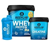 Bodylab24 Megadeal Basic Aufbau, Whey Protein Vanille, Creatine Monohydrate + Shaker für Kraftsport und Fitness, kann den Aufbau und Erhalt von Muskelmasse unterstützen