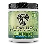 LevlUp Nuke Edition Gaming Booster, Energy Drink für Gamer mit Taurin, Koffein, L-Tyrosin und Vitamin B12, leuchtet im Dunkeln, blaue Himbeere und Limettengeschmack, 320 g, 40 Portionen