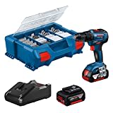 Bosch Professional 18V System Akku Bohrschrauber GSR 18V-55 (max. Drehmoment 55 Nm, 1.800 min⁻¹, inkl. 2x 4.0Ah Akku, Ladegerät GAL 18V-20, 82-teiliges Zubehör-Set, L-Case Pick & Click)