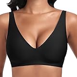 Jiuday Tiefer V Push Up BH ohne Bügel for Damen Bequemer BH für Große Brüste Starker Halt Seamless Soft Bügelloser Gepolstert Nahtloser Glatter BH (Schwarz,2XL)