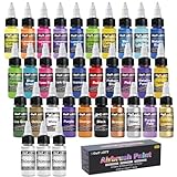 HOMY ARTY Airbrush Farbe, 30 Farben mit 3 Verdünner Airbrush Lack Set, Wasserbasierte Luftbürste Farben, bereit zum Sprühen, 20ml/Flasche