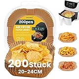 Backpapier für Heißluftfritteuse, 200 Stück Airfryer Backpapier 20-24 CM, Antihaft Wasserdicht Ölfest Einwegschalen Luftfritteuse Pergamentpapier Liner für Heißluftfritteuse Ofen Mikrowelle Bratpfanne