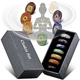 PURAJA Premium Chakra Set mit den 7 wichtigsten Edelsteinen | Heilsteine Set aus echten Edelsteinen | Chakren Steine mit eingravierten Symbolen | Handgefertigte Heilsteine für Meditation