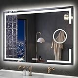 S'bagno Badspiegel mit Beleuchtung 100x70cm, Badezimmer Spiegel mit Beleuchtung und 5X Vergrößerungsspiegel-mit-Licht, Entfoggen, 3 Farbtemperaturen 3000-6500K, IP44 Led Badspiegel, Speicherfunktion