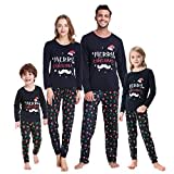 MyFav Weihnachten Schlafanzug Langarm Familien Pyjama Set Neujahr Zweiteiliger Nachtwäsche für Familien (Marineblau,Damen,L)