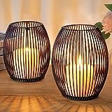 GoMaihe Kerzenständer 2er Set, Deko Wohnzimmer Schlafzimmer Badezimmer Windlicht Kerzenhalter für Stumpenkerzen Vintage Tischdeko Weihnachten Hochzeit Geschenk, Metall Öffnen und Schließen, Schwarz