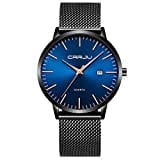 CRRJU Herren Uhr Ultra Dünne Wasserdicht Armbanduhr Herren Mode mit Schwarz Edelstahlband Mesh Analog Quarz Business Männer Uhren