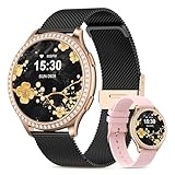 elfofle Smartwatch Damen mit Telefonfunktion, 1,32" IPS Touchscreen IP68 Wasserdicht mit 120 Sportmodi SpO2 Pulsuhr Menstruationszyklus Schlafmonitor Diamond Smart Watch für iOS Android (SchwarzGold)