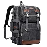 WITZMAN Canvas Reiserucksack Herren Groß Skalierbar Handgepäck Vintage Daypack Fit 17 zoll Laptop（A6617-3 Schwarz）