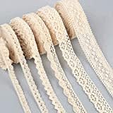 Spitzenband Vintage Spitze-Borten 30M Baumwolle Dekoband Spitze Zierband Spitzenstoff Spitzenborte Geschenkband für Hochzeit Deko DIY-Handwerk, Spitzenband-6 Rollen, Beige